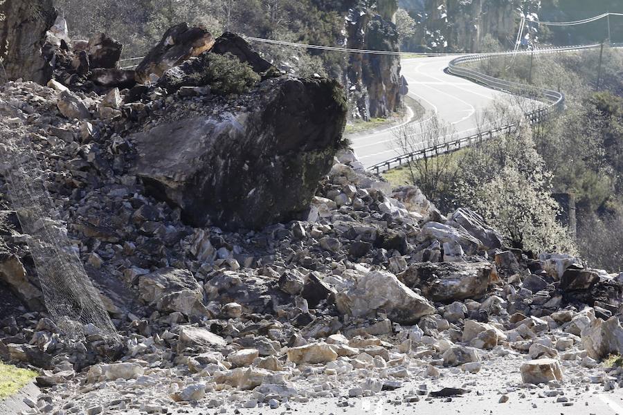 Fotos: Un argayo corta la conexión de León y Asturias por León