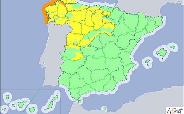 Imagen del mapa de alertas de Aemet.