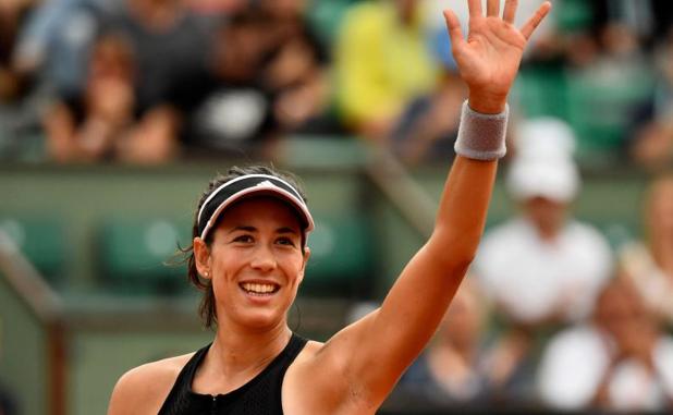 Garbiñe Muguruza celebra su victoria. 