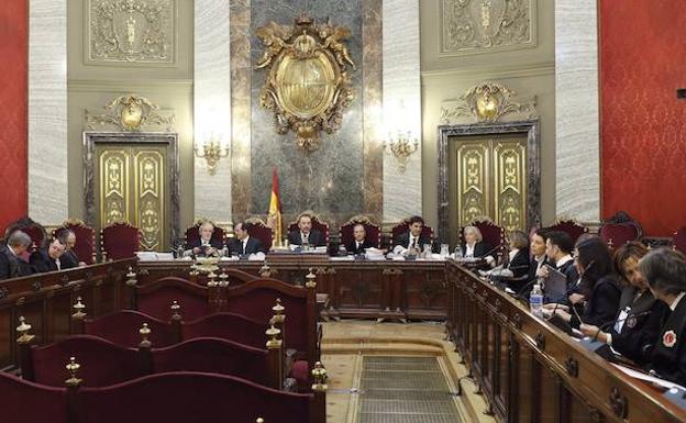 Los magistrados del Tribunal Supremo que componen la vista del caso Nóos.