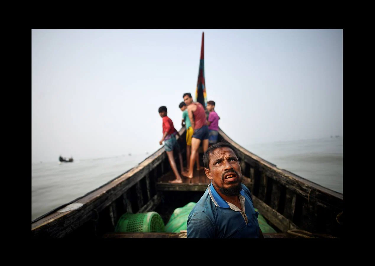 Una parte de los refugiados Rohingya que huyeron de Myanmar han encontrado trabajo en las pesquerías de la vecina Bangladesh. El campamento de refugiados de Shamlapur, cercano a una colonia de pescadores, es el hogar de unos 10.000 refugiados, que trabajan en la mar por alrededor de 3 dólares y una parte de las capturas. Las mujeres acompañan a sus maridos en la tarea secando y clasificando los peces sobre enormes mesas de madera, envueltas en moscas por un salario aún menor. Según funcionarios del Gobierno esta industria genera ingresos de 20 millones de dólares. Pero incluso los niños tienen que trabajar duro.