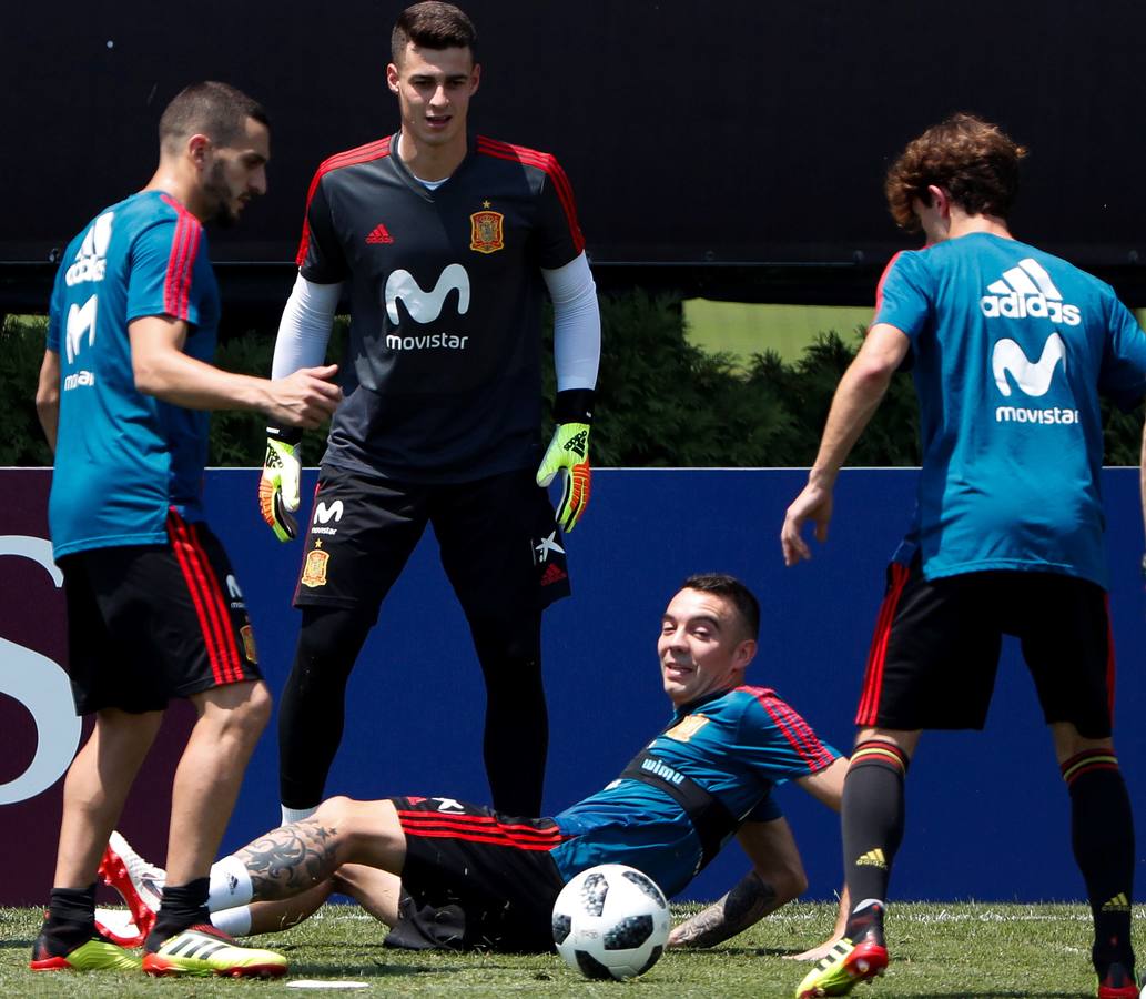 Koke, Kepa e Iago Aspas, en un entrenamiento. 