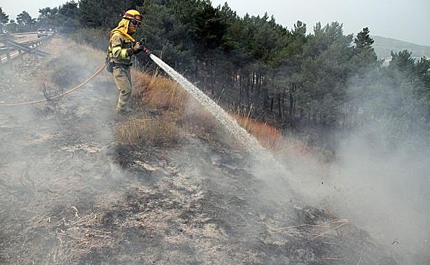 Brigadistas, durante la extinción de un incendio.