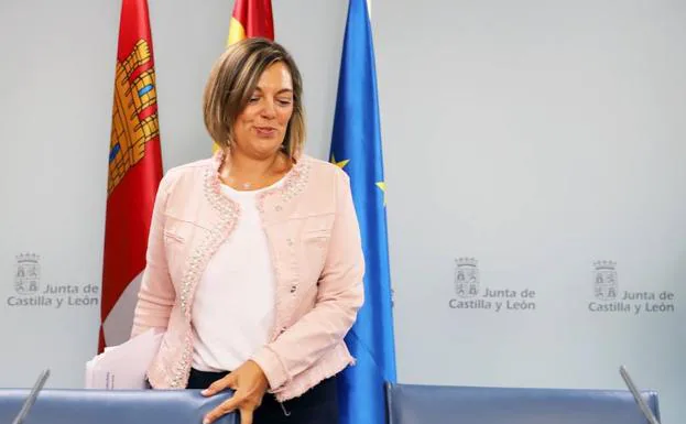 La portavoz de la Junta de Castilla y León, Milagros Marcos, en la rueda de prensa posterior al Consejo de Gobierno.