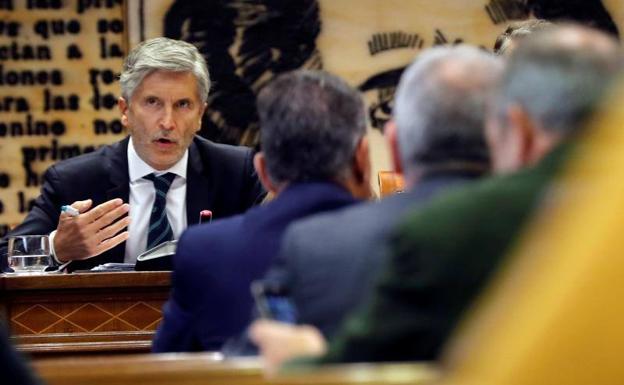 El ministro de Interior, Fernando Grande-Marlaska, durante su comparecencia en el Senado.