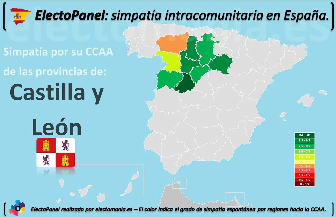 Mapa de simpatía hacia la Comunidad, donde León destaca por su desafección a la misma.