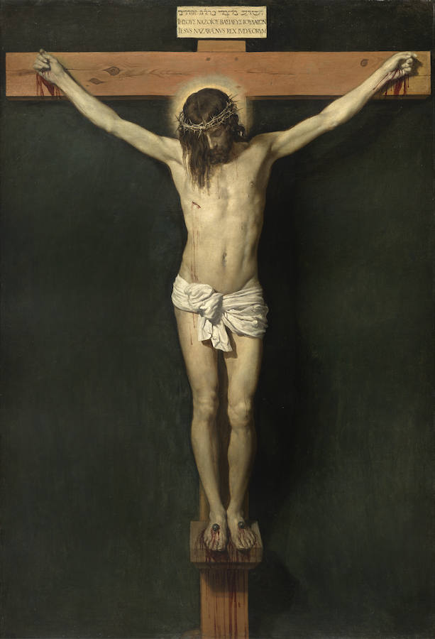 Cristo crucificado de Diego Velázquez. Óleo sobre lienzo, 248 x 169 cm h. 1632, Madrid.