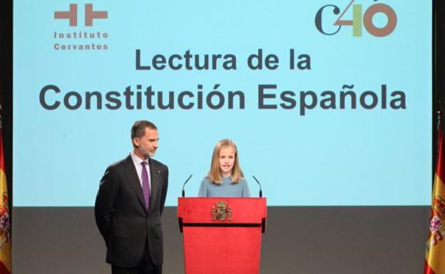 La princesa Leonor, el pasado 31 de octubre, cuando leyó un artículo de la Constitución.