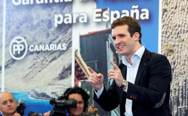 Plablo Casado durante un acto el PP hoy en Canarias. 