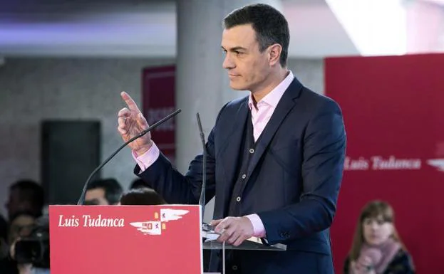 El presidente del Gobierno, Pedro Sánchez, durante su intervención en el acto de presentación de la candidatura de Luis Tudanca a la Presidencia de la Junta de Castilla y León.