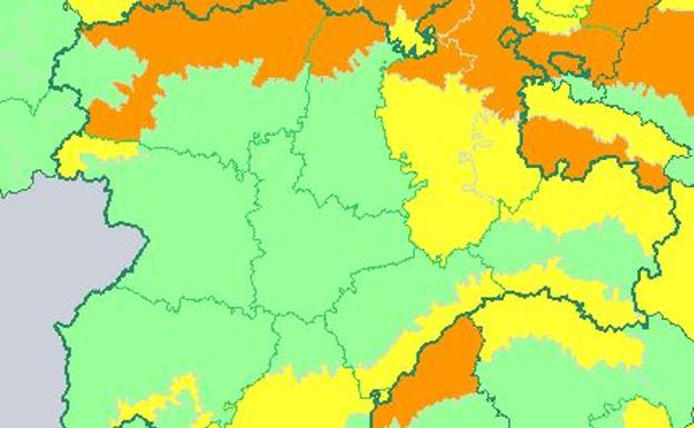 Mapa de avisos de la AEMET para Castilla y León durante este miércoles.