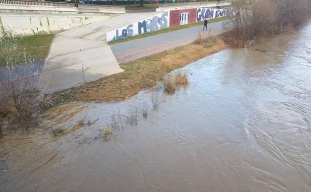 El Bernesga, cerca de desbordarse.