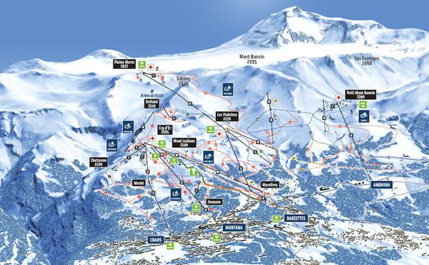 Plano de pistas de la estación de esquí de Crans Montana. 