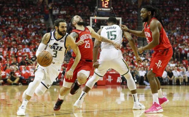 Ricky Rubio, durante el quinto partido de los 'playoffs' entre los Jazz y los Rockets.