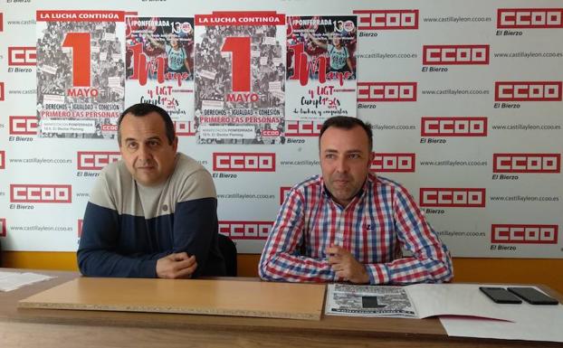 Los secretarios comarcales de CCOO y UGT, Ursicino Sánchez y Omar Rodríguez, durante su comparecencia. 