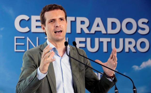 El presidente del PP, Pablo Casado durante un mitin.