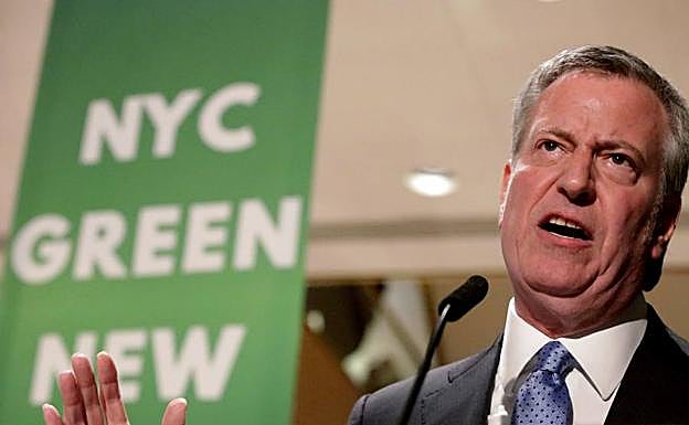 El alcalde de Nueva York, Bill de Blasio, en un acto contra la contaminación en la ciudad.