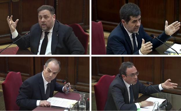 Arriba: Oriol Junqueras y Jordi Sánchez. Abajo: Jordi Turull y Josep Rull.