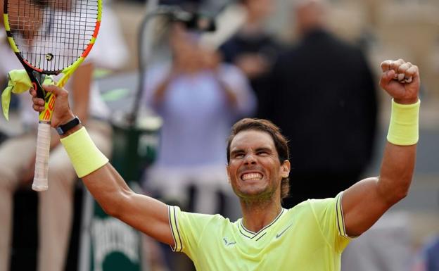 Nadal celebra su victoria ante Nishikori.