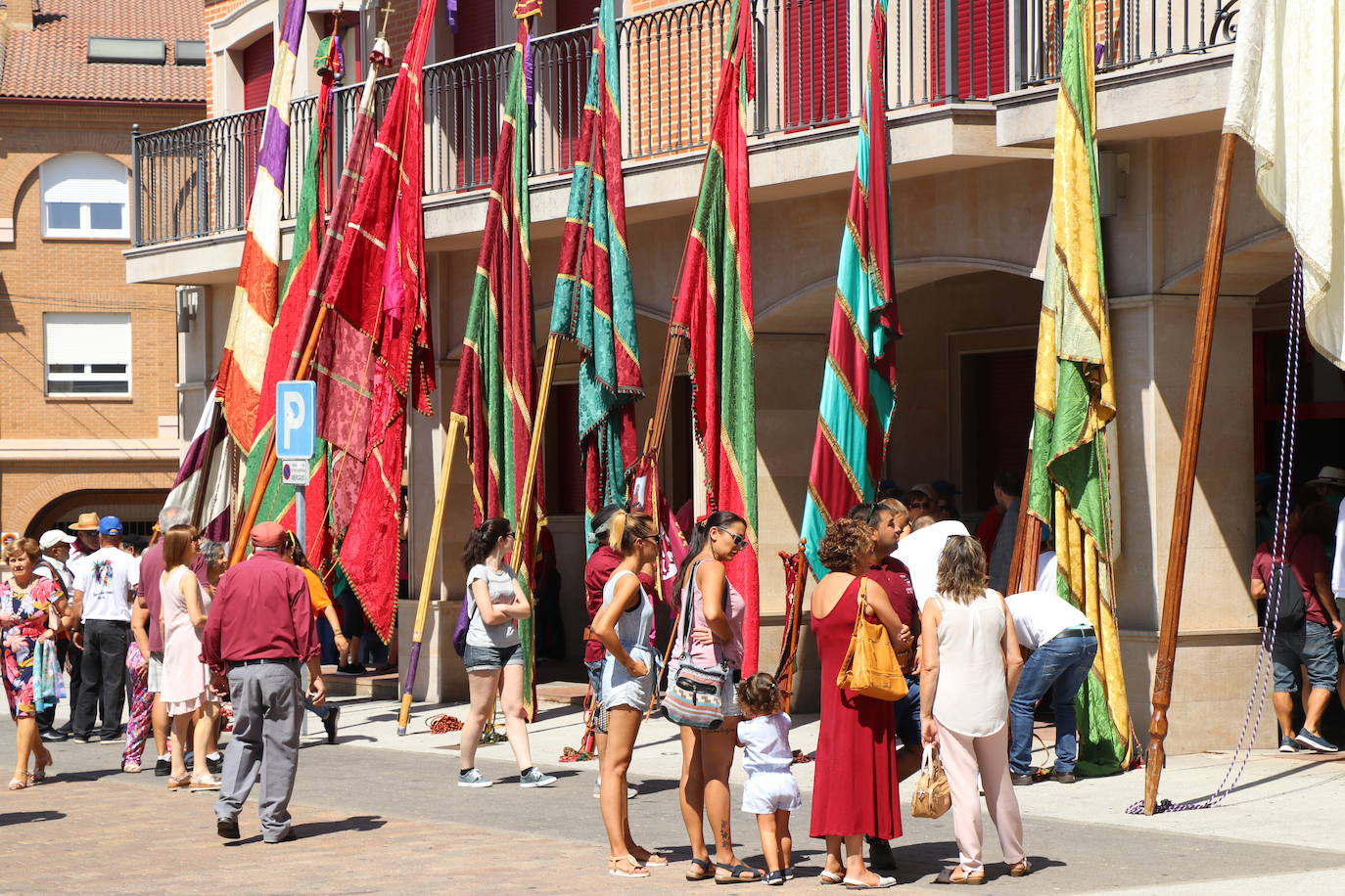 Los pendones de la comnarca lucen en el Día de Asturias en Valencia de Don Juan. 