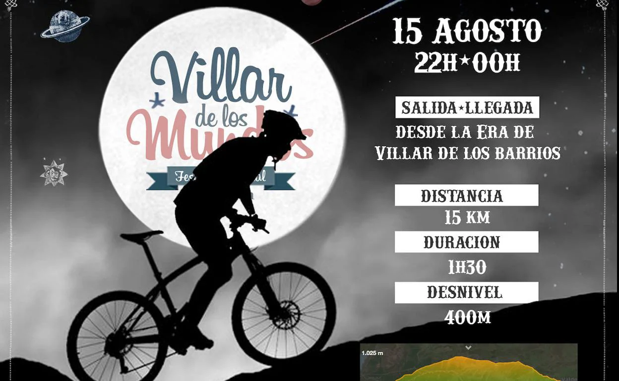 Cartel de la ruta noctura en MTB, previo al Festival Villar de los Mundos. 
