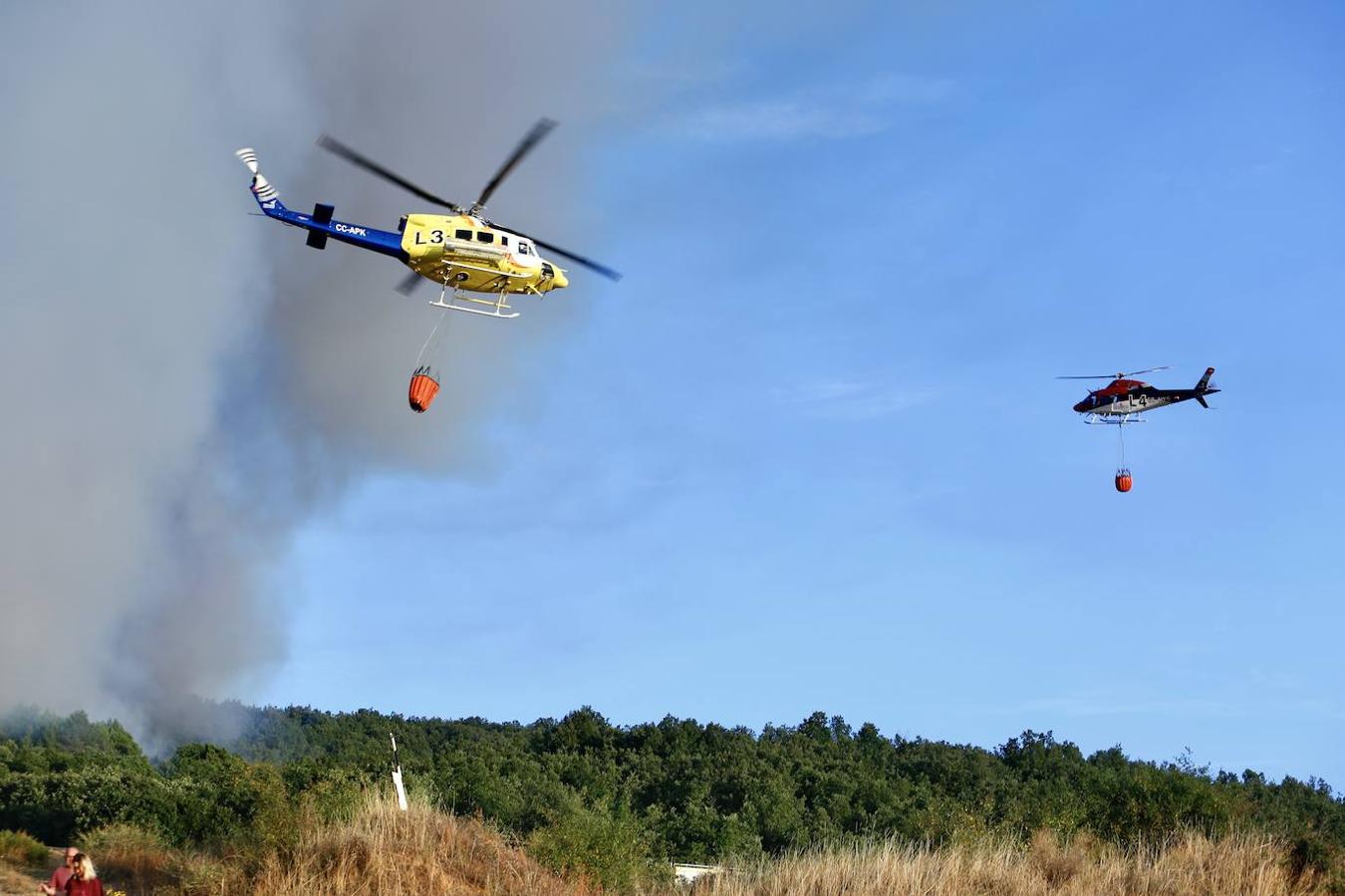 Uno de los helicópteros que interviene en la zona.