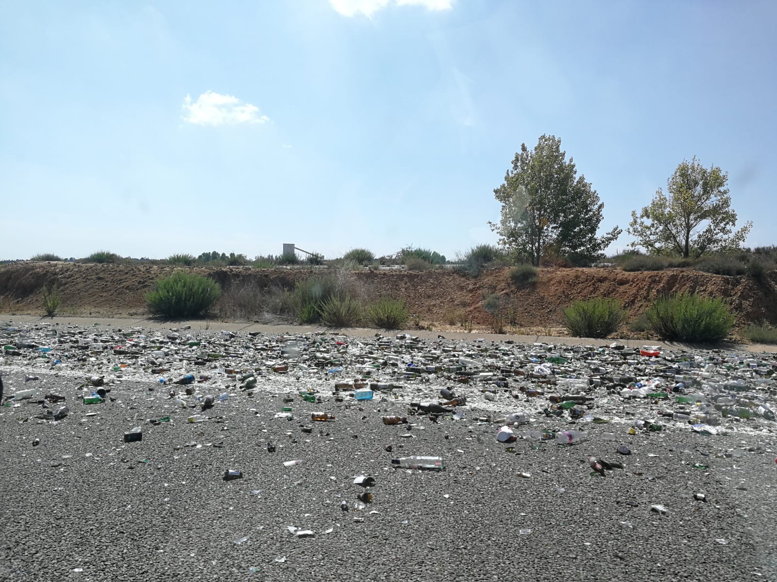 Imagen de la carga volcada en la calzada. 