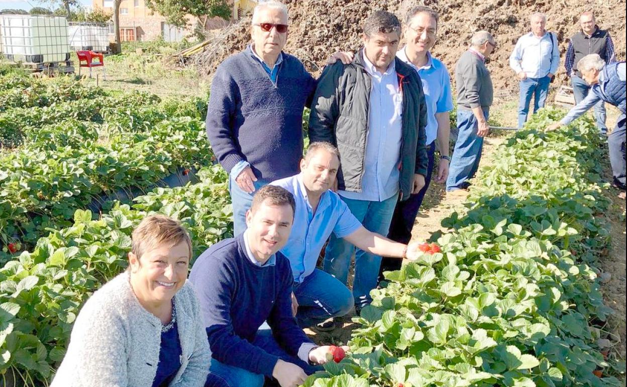 Los representantes socialistas, durante su recorrido por la zona de Almanza.