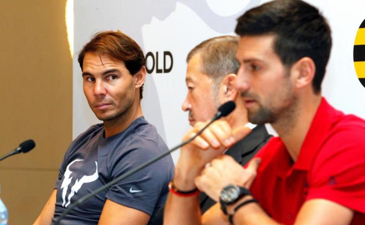 Rafael Nadal y Novak Djokovic en rueda de prensa