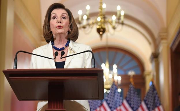 Intervención de la presidenta de la Cámara de Representantes de EE UU, Nancy Pelosi, este jueves.