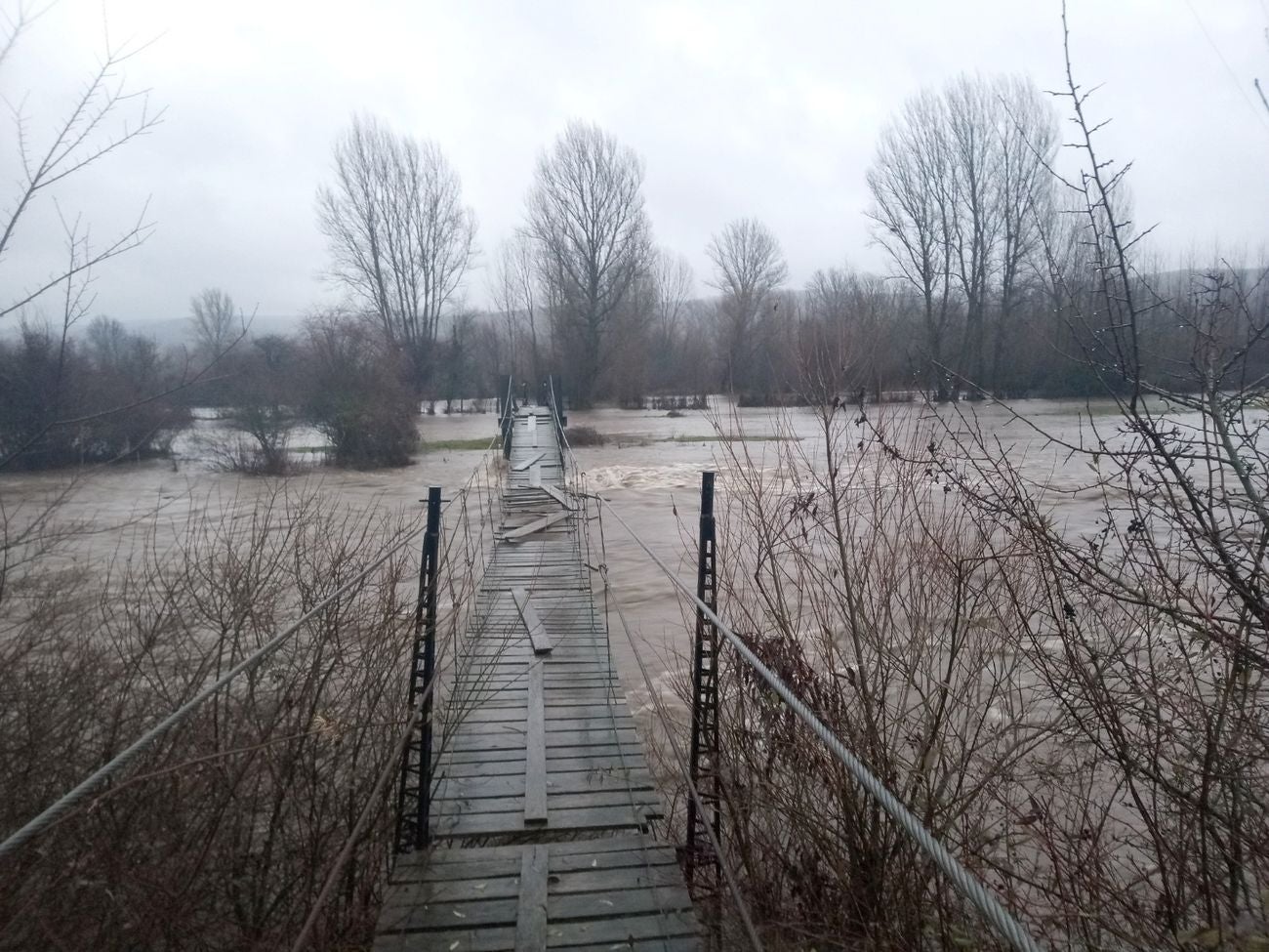 Localidades como Villaverde o Garrafe ven cómo las aguas del Torío inundan la zona tras la lluvia y el deshielo en las zonas de montaña