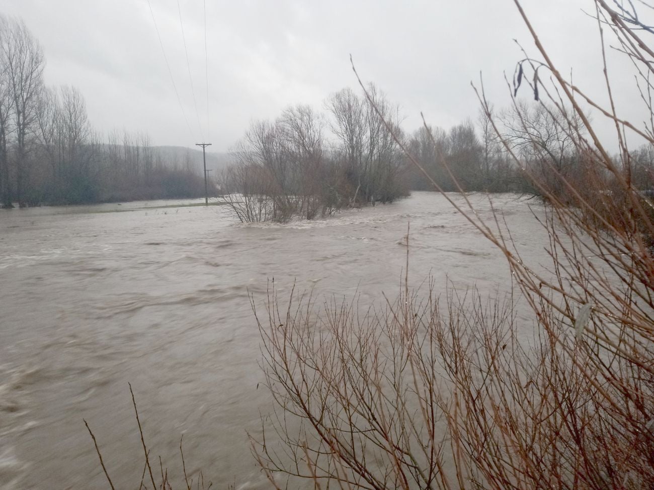 Localidades como Villaverde o Garrafe ven cómo las aguas del Torío inundan la zona tras la lluvia y el deshielo en las zonas de montaña