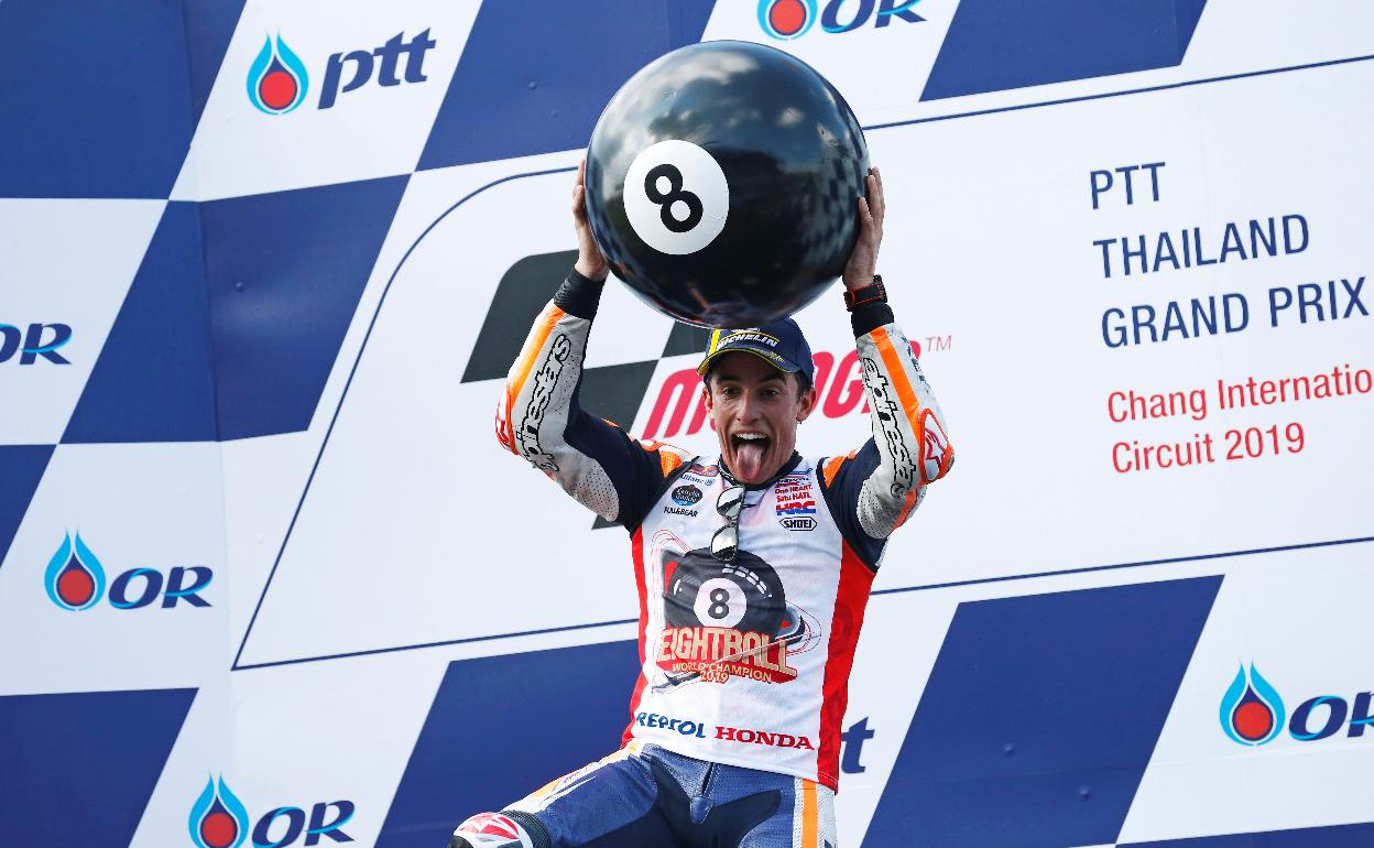 Marc Márquez celebró en Tailandia su octavo Mundial, el sexto en MotoGP.