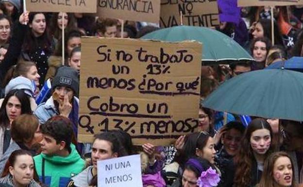 Cartel en la manifestación del 8-M exigiendo igualdad laboral. 