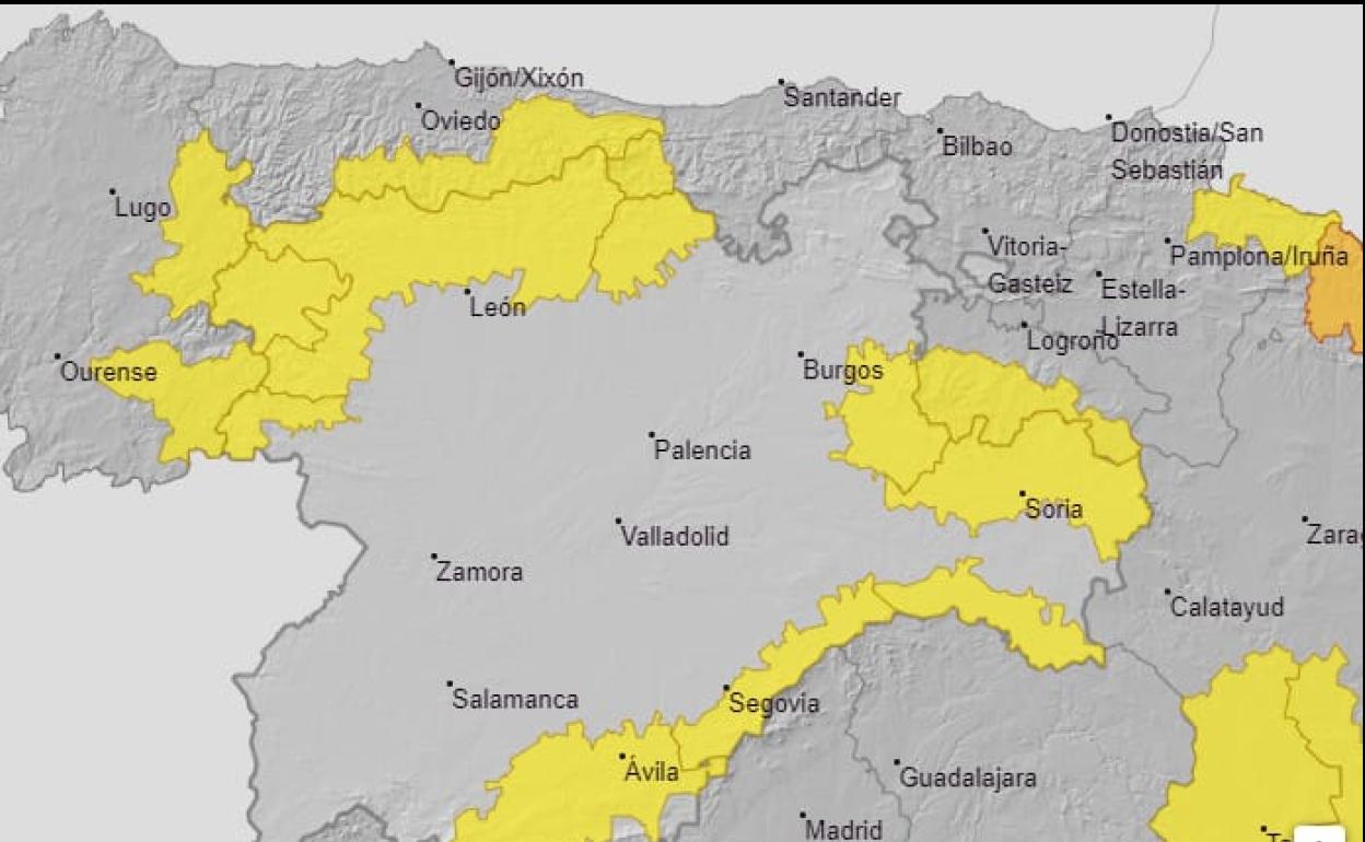 Imagen de las zonas en alerta por nevadas.