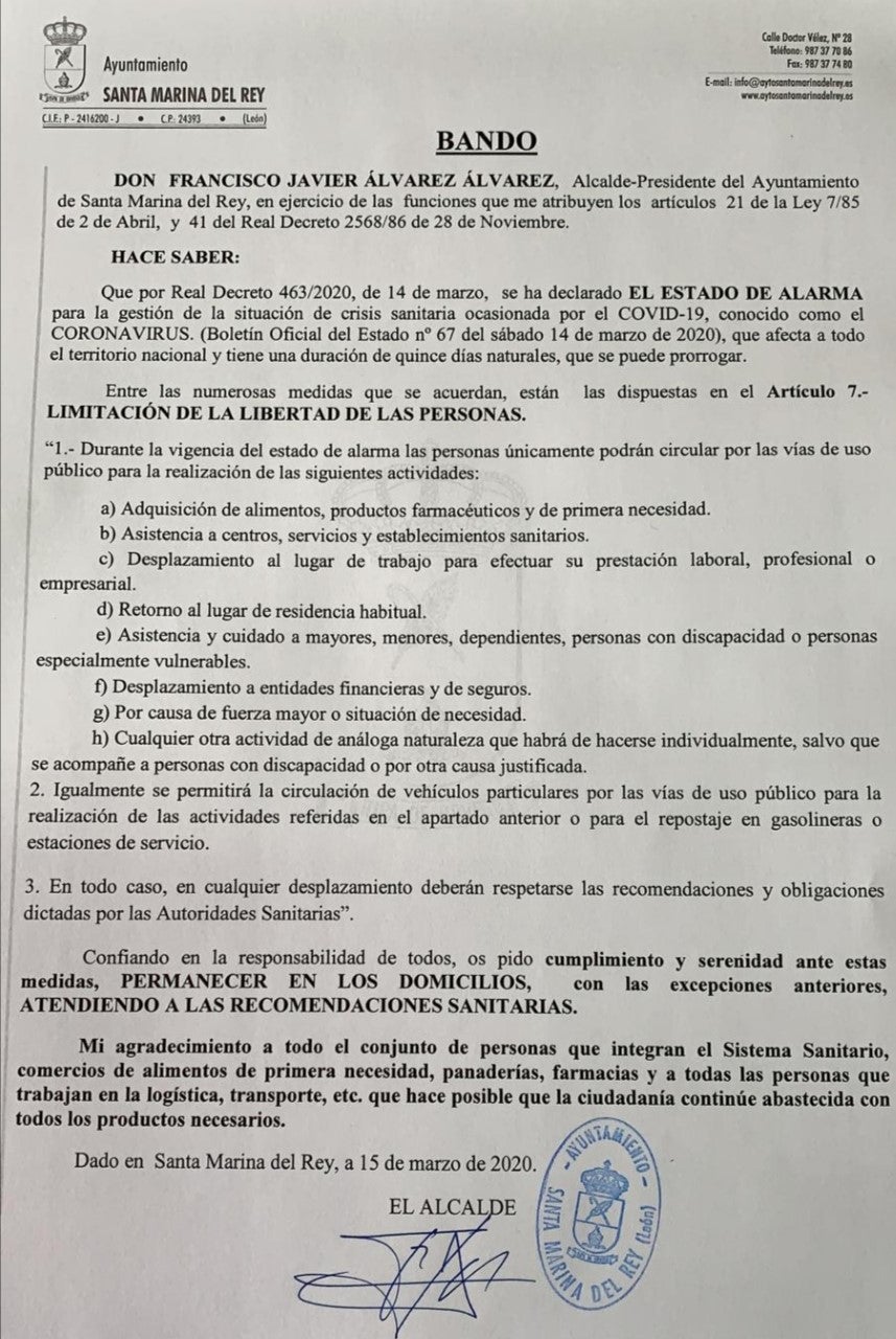 Bando del 15 de marzo de Ayuntamiento de Sta. Marina del Rey