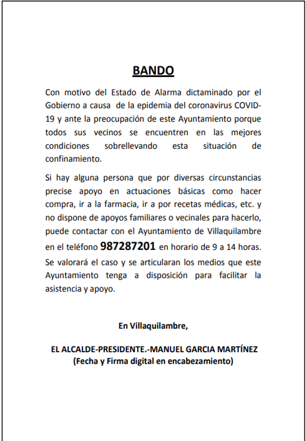 Bando del Ayuntamiento de Villaquilambre