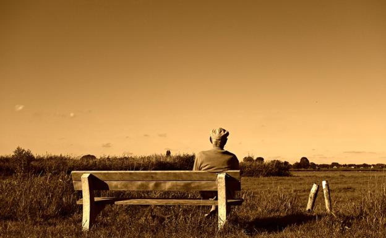 Un hombre contempla el horizonte en el mundo rural. 