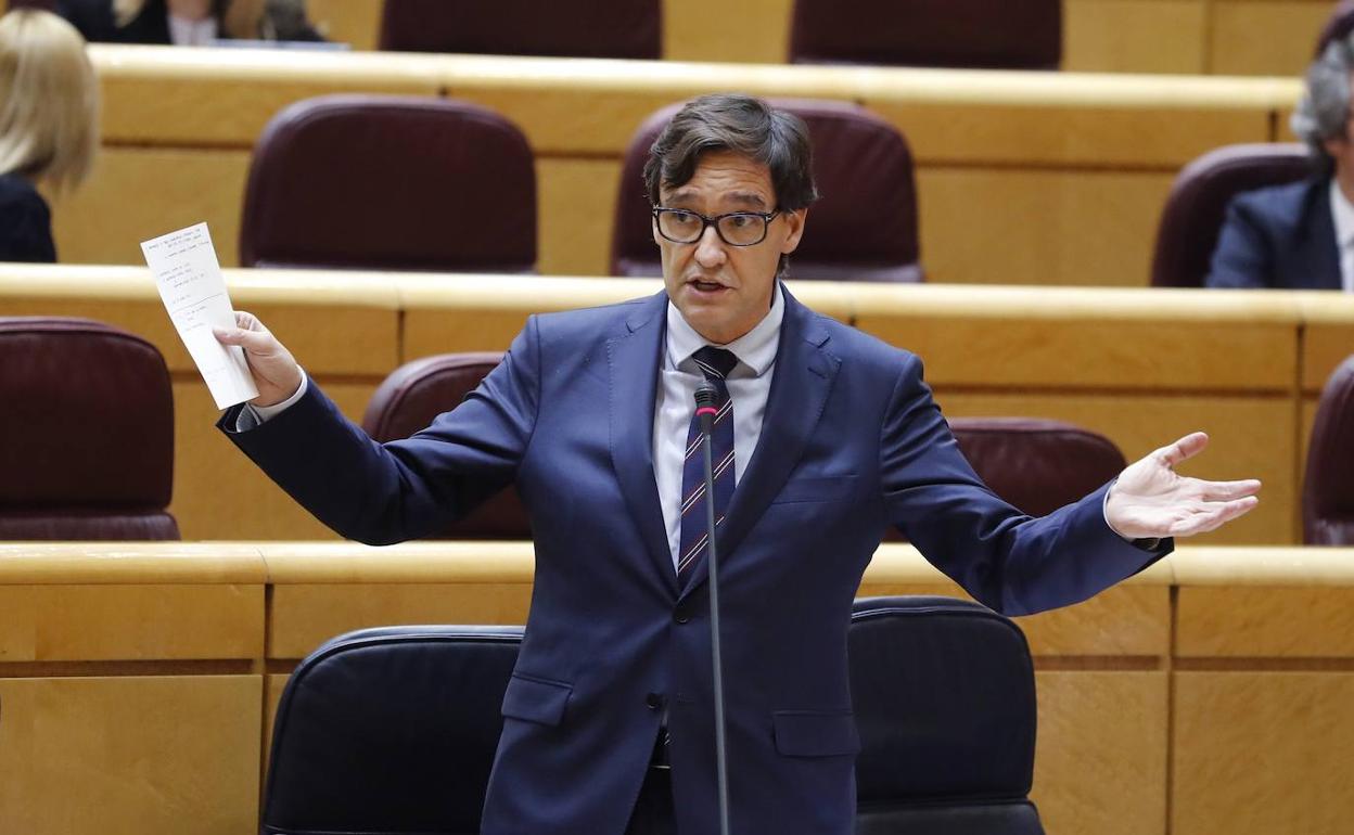 El ministro de Sanidad, Salvador Illa, durante su intevención en el pleno del Senado.