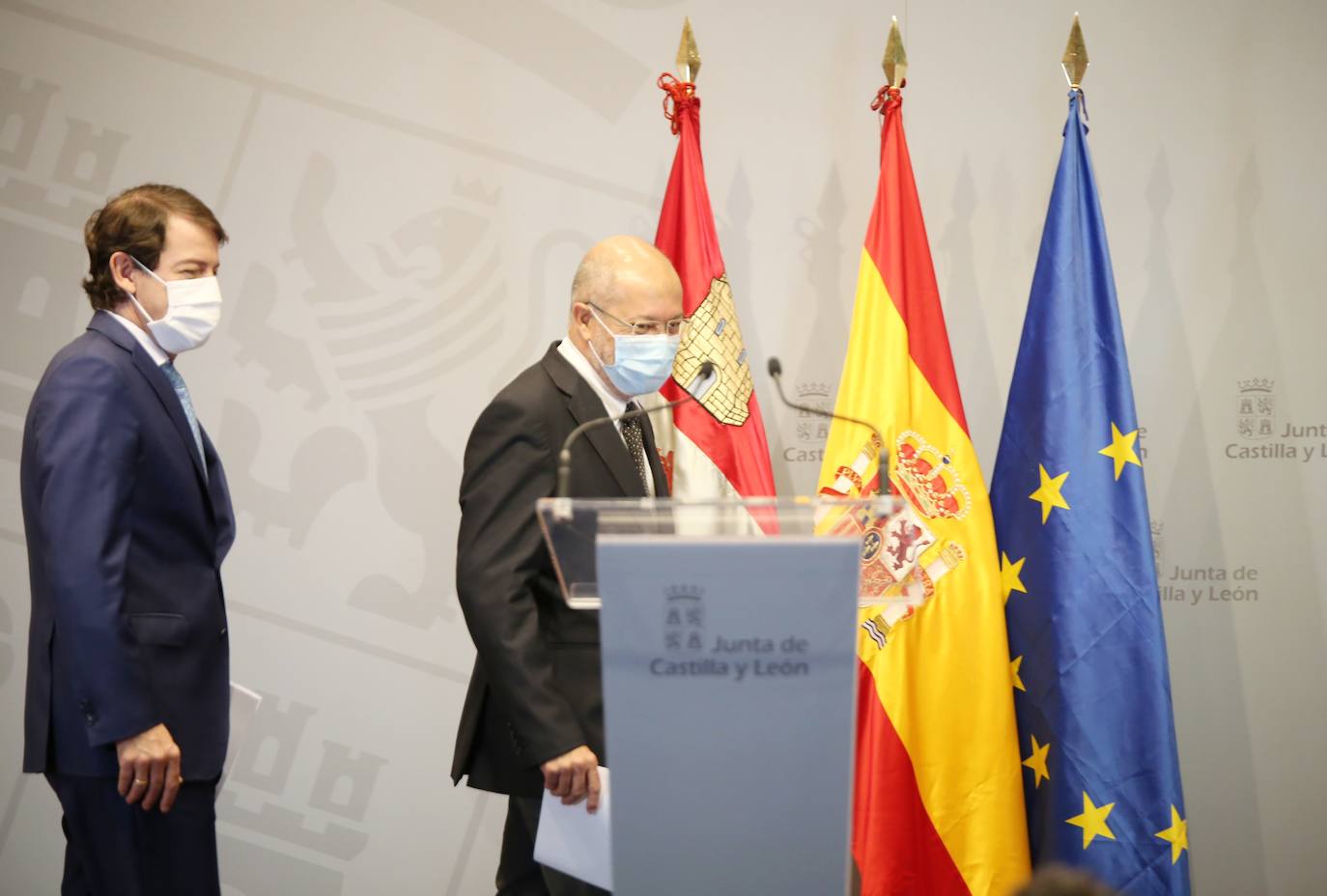 El presidente de la Junta de Castilla y León, Alfonso Fernández Mañueco, y el vicepresidente y consejero de Transparencia, Ordenación del Territorio y Acción Exterior, Francisco Igea, presentan el balance del primer año de legislatura.
