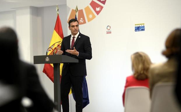 El presidente Sánchez durante la presentación del plan en La Moncloa.