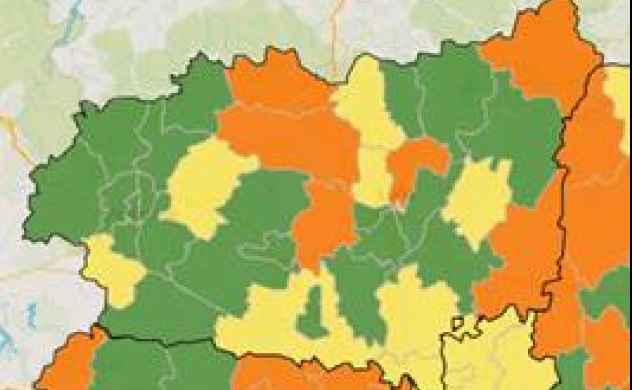 Mapa de incidencia del virus en León. 