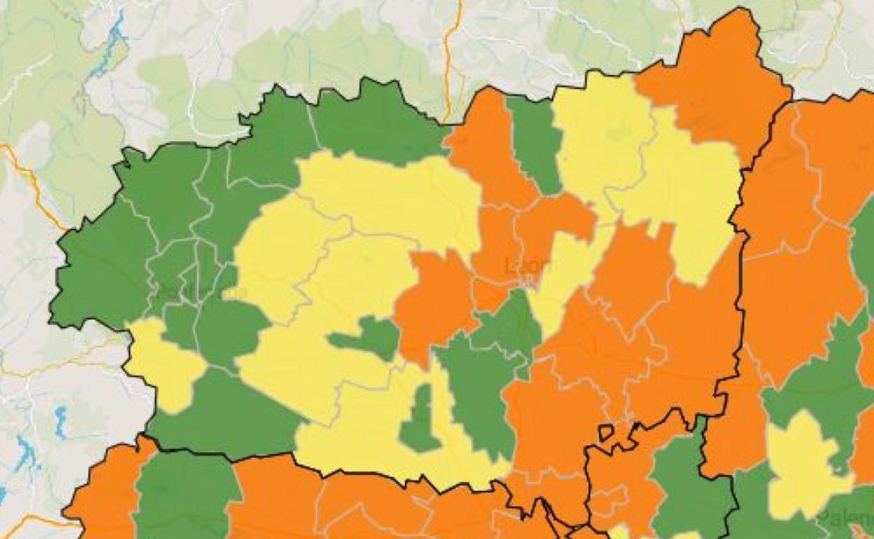 Mapa de incidencia del virus en León. 