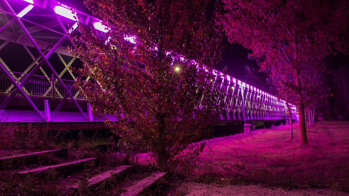 El puente de hierro de Carrizo se ilumina de rosa para enviar un mensaje de apoyo a las personas con cáncer de mama. Una iniciativa que aprovechan desde el consistorio leonés para apoyar y solicitar un incremento en la investigación del diagnóstico y el tratamiento de la enfermedad