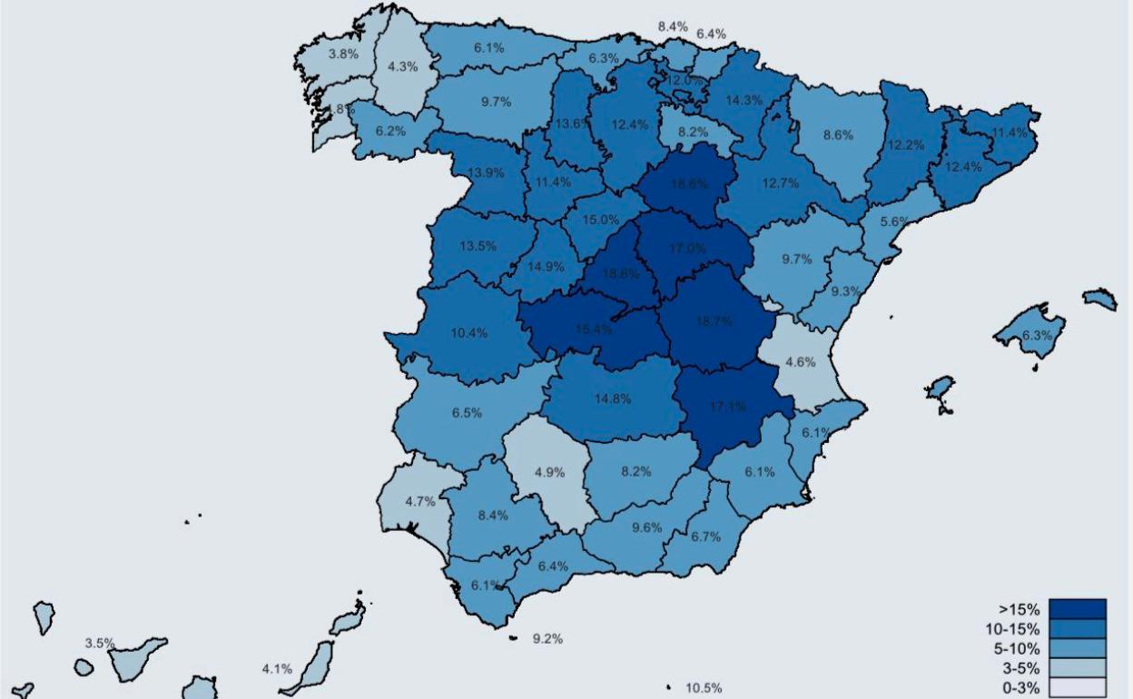 Mapa con los datos de seroprevalencia.