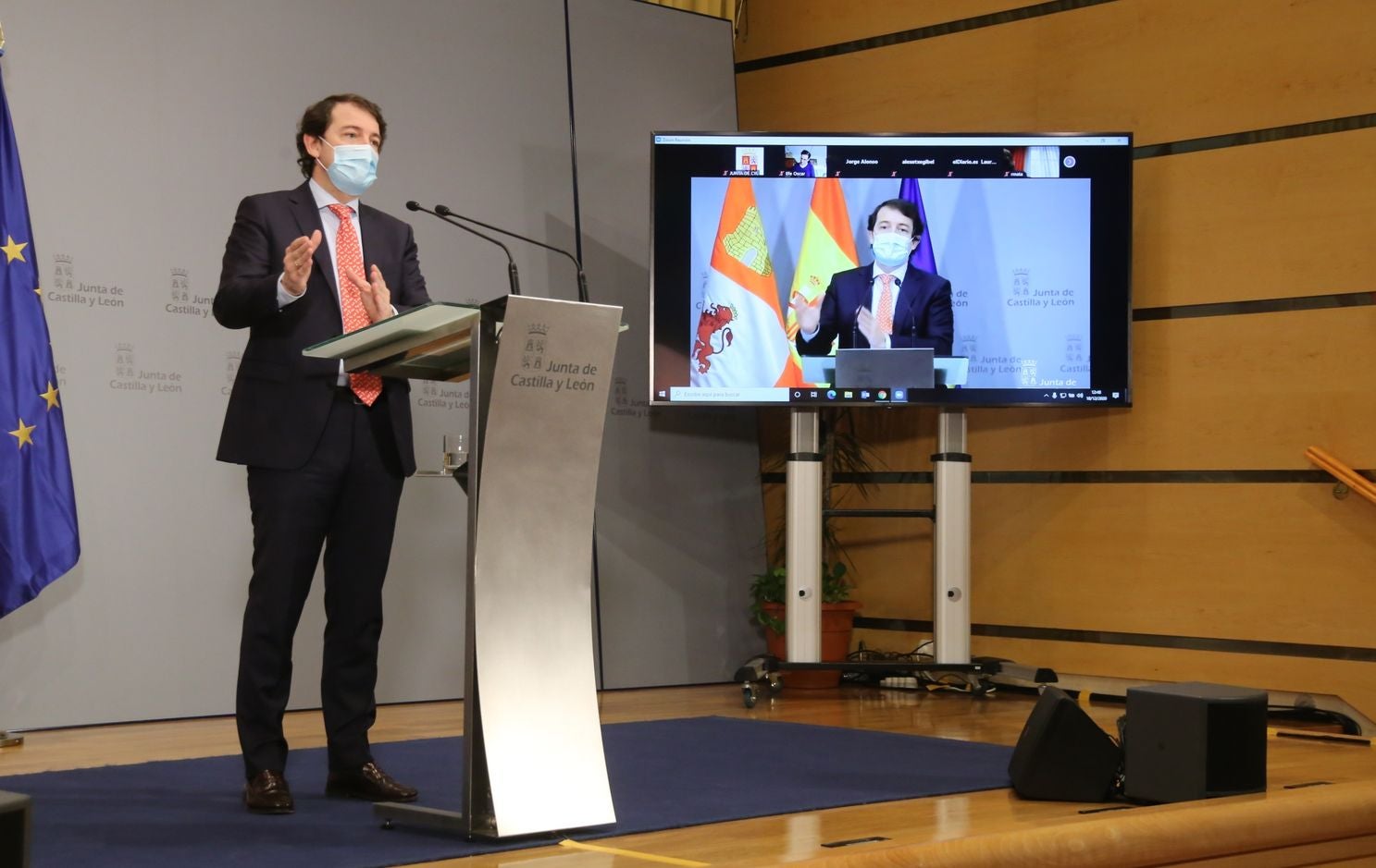 El presidente de la Junta de Castilla y León, Alfonso Fernández Mañueco, ofrece una rueda de prensa telemática para explicar las medidas frente a la COVID-19. 