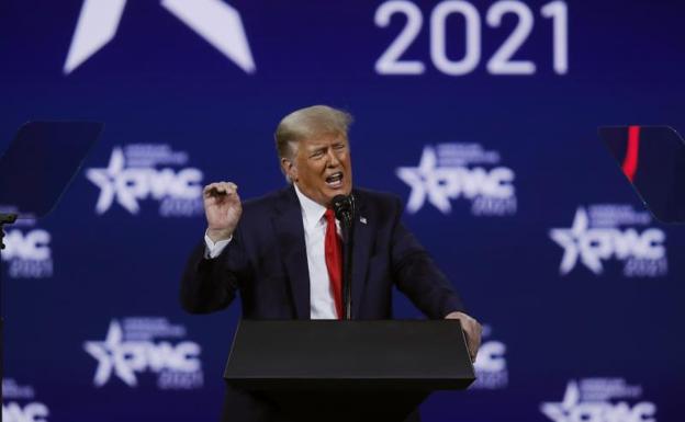 Trump, durante su primer acto desde su salida de la Casa Blanca. 