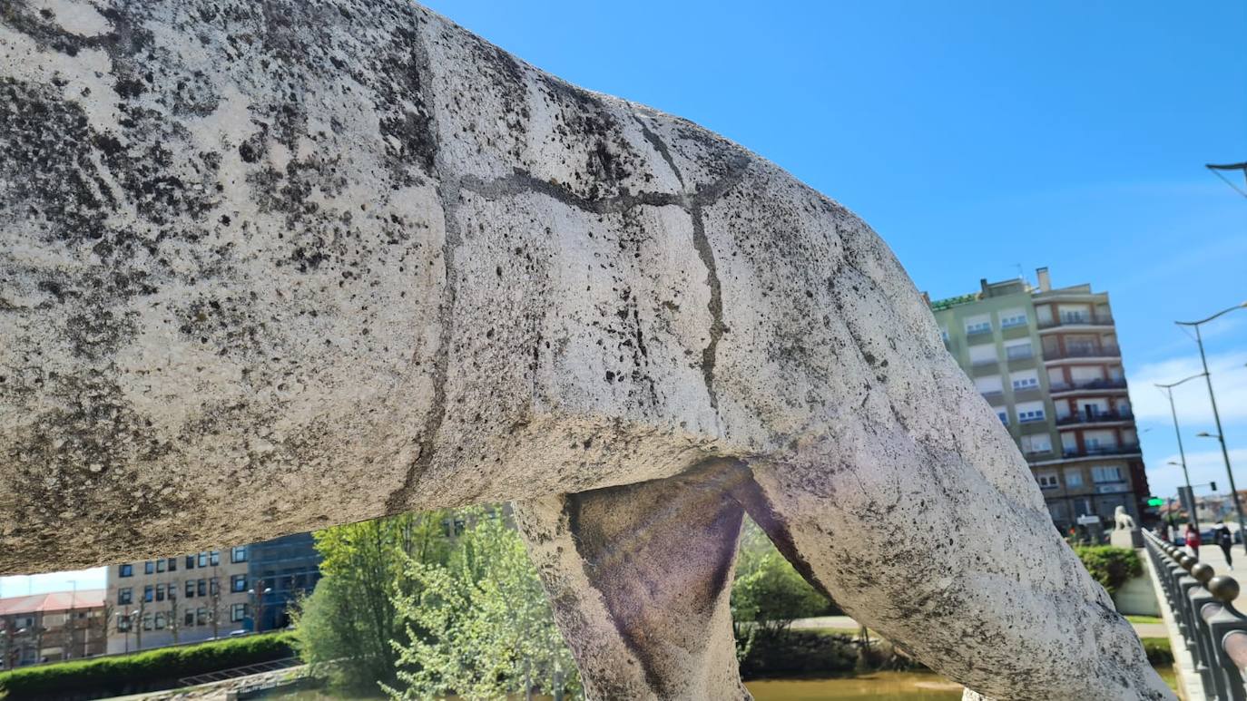 Los cuatro felinos del Puente de los Leones presentan un mal estado desde hace tiempo.