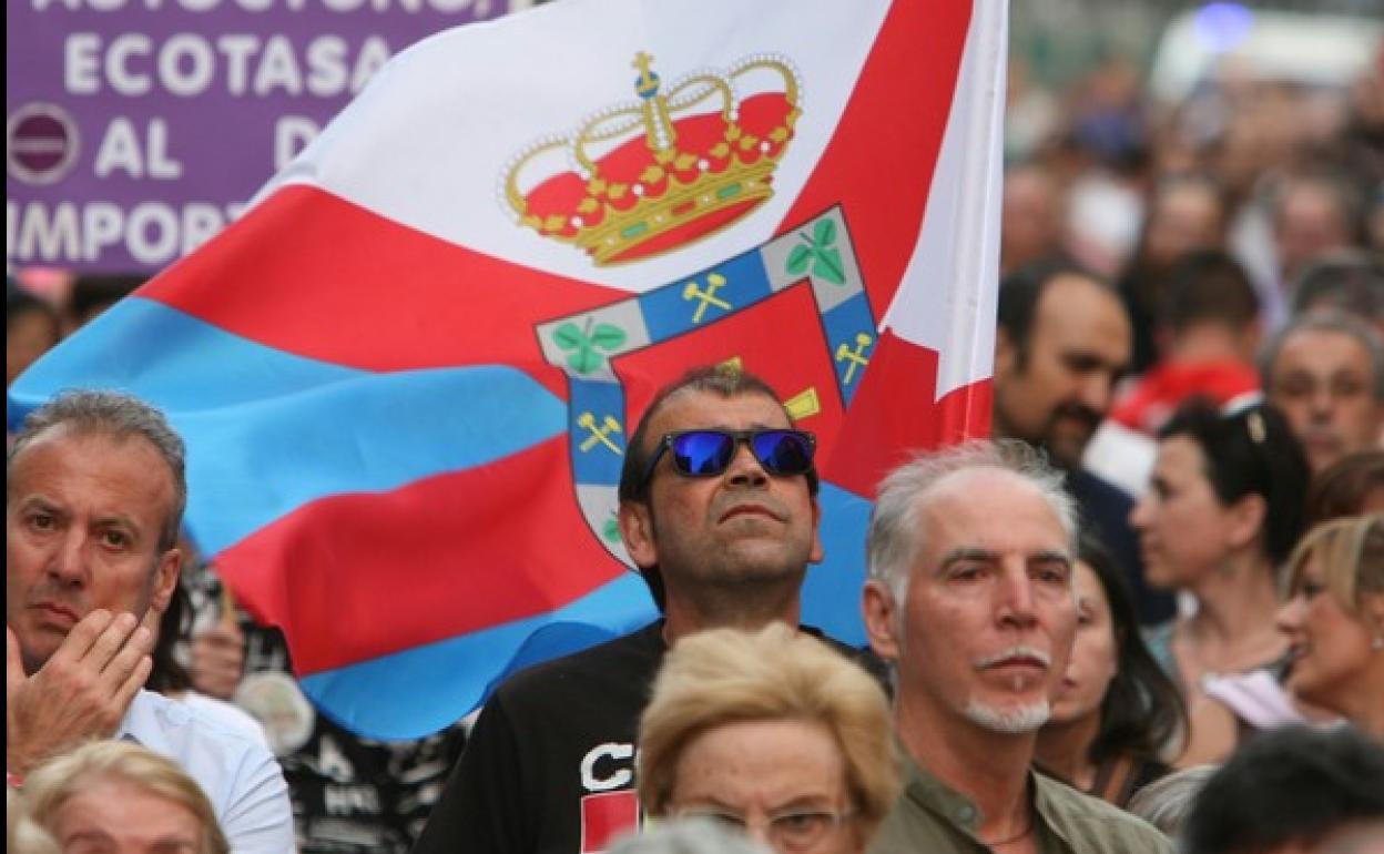 Bandera del Bierzo en la manifestación por el futuro de la comarca.