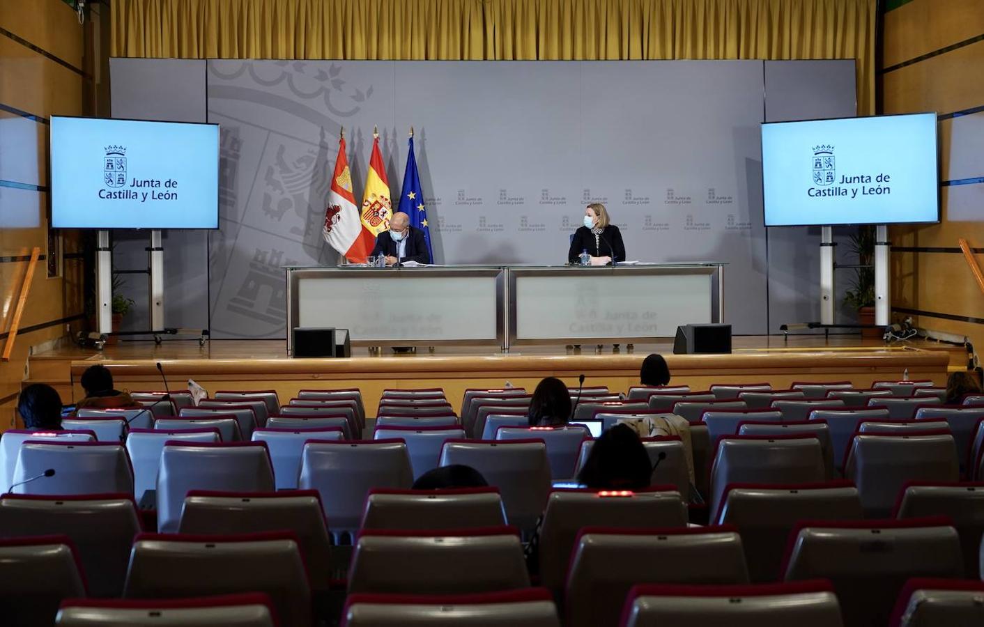 El vicepresidente, portavoz y consejero de Transparencia, Ordenación del Territorio y Acción Exterior de la Junta de Castilla y León, Francisco Igea, y la consejera de Familia e Igualdad de Oportunidades, Isabel Blanco, comparecen en rueda de prensa telemática posterior al Consejo de Gobierno